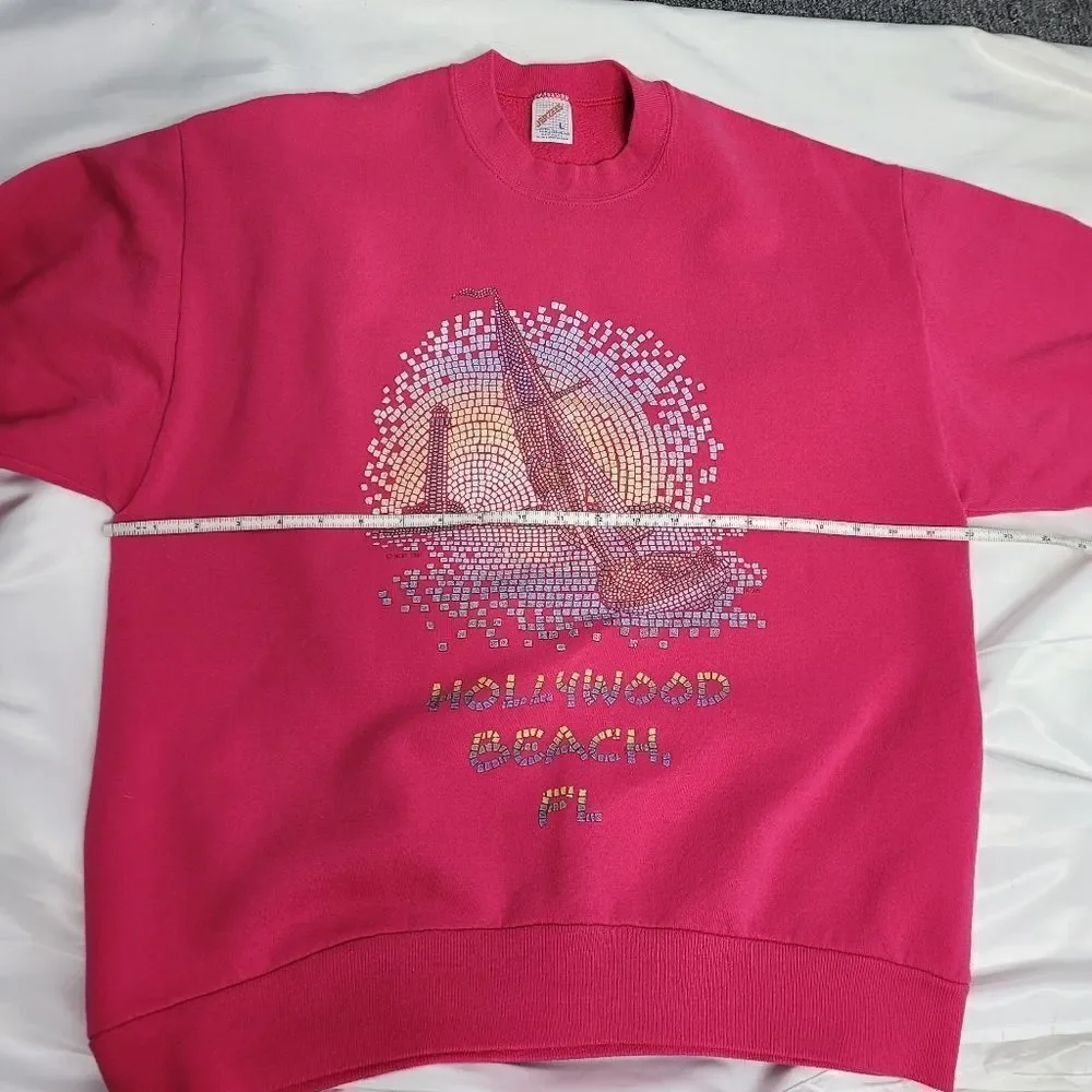 VINTAGE 90s sweatshirt Hollywood Beach‎ FL mosaic crew neck unisex L - Picture 7 of 8